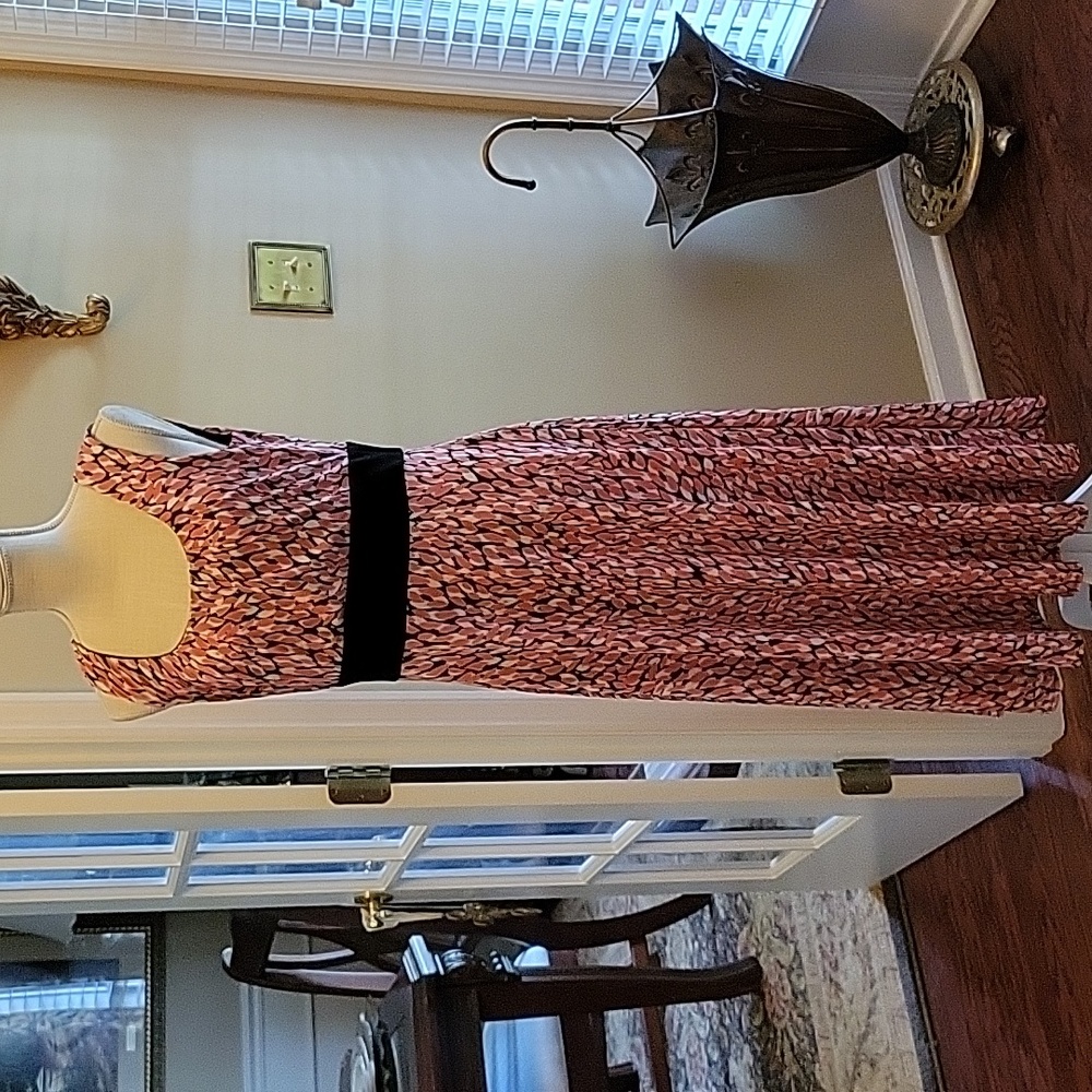Perceptions New York black coral white print sleeveless stretch dress sz 12 EUC…